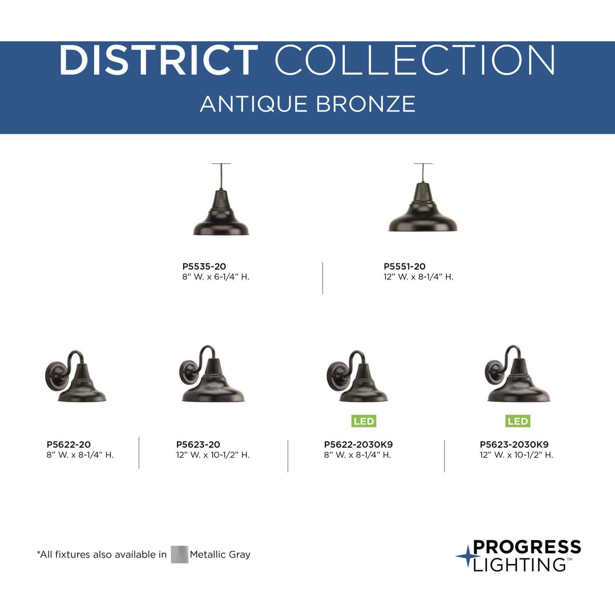 District LED Outdoor Wall Lantern in Antique Bronze, LED Lamping, Medium, Progress LED